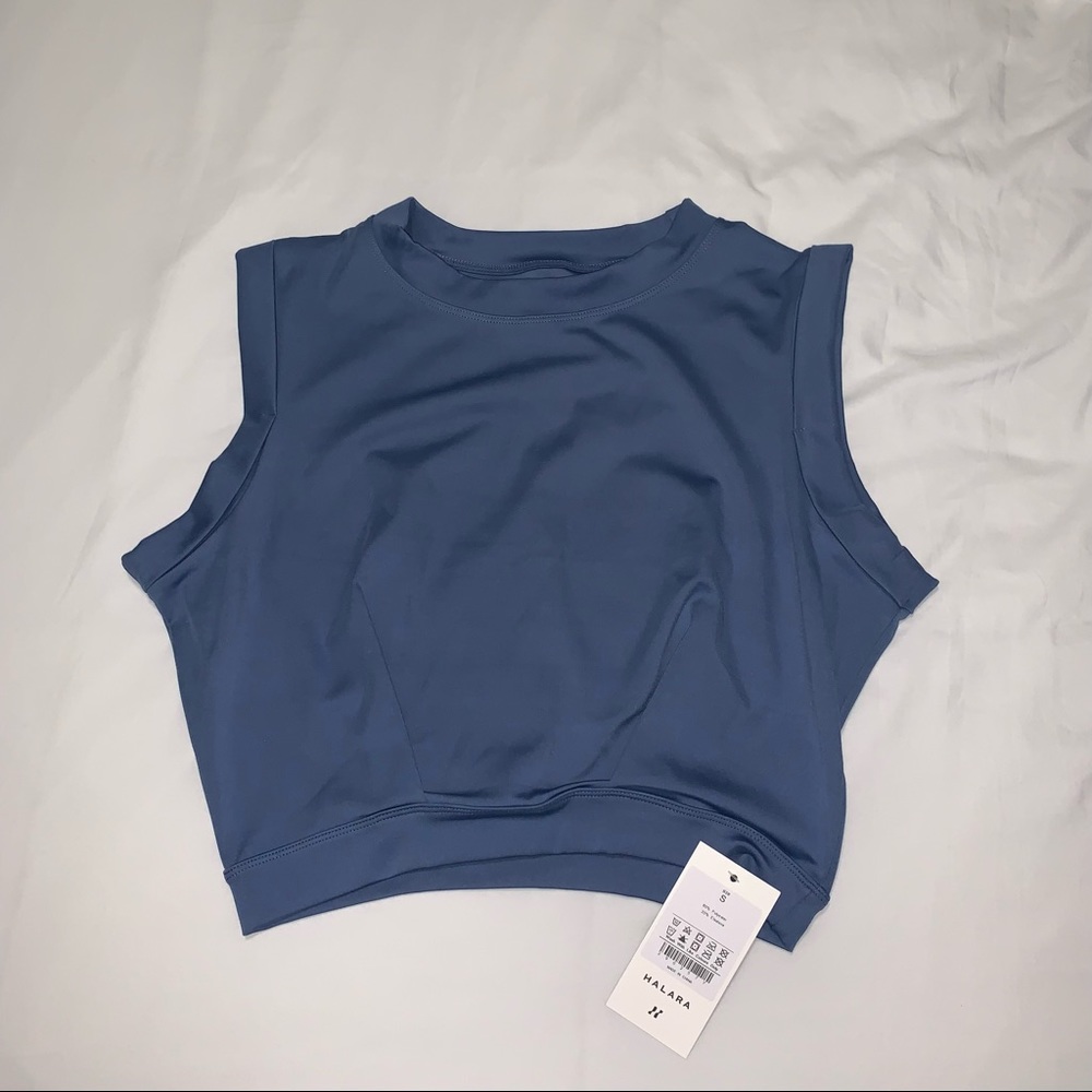 Halara Crew Neck Sleeveless Crop Yoga Top (Stonewash)